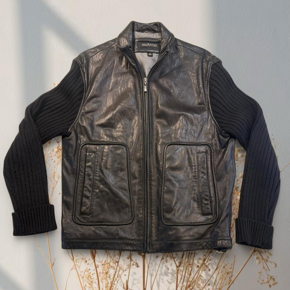 Murano Black Genuine Soft Lambskin Jacket with Wool Sleeves M